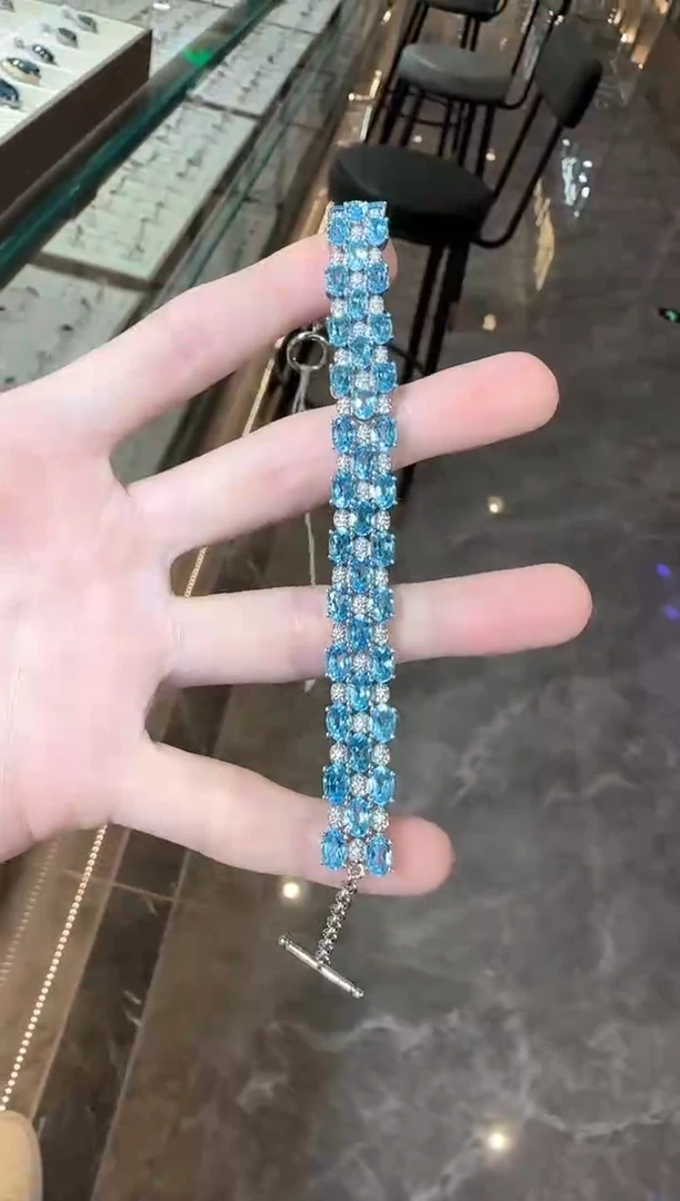 银S925镶嵌托帕石手链3*5mm高级款