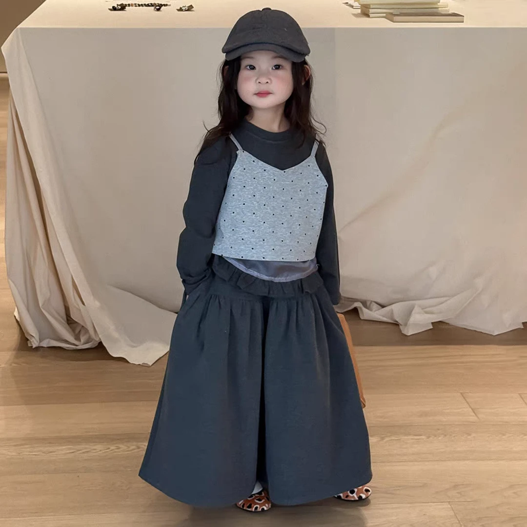 女童套装2025秋季新款洋气儿童波点吊带马甲时髦秋装小女孩阔腿裤