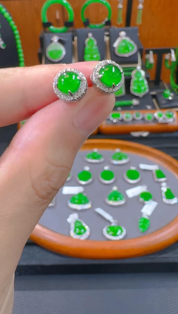 翡翠银S925镶嵌耳饰天然A货翡翠