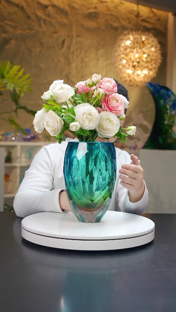 手工艺品琉璃湖水蓝三色钻石切面花器