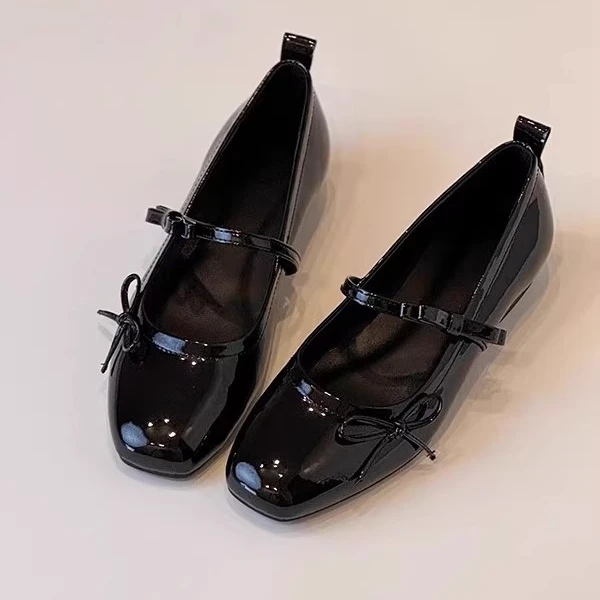 羊皮版法式单鞋女2025新款平底蝴蝶结配裙子浅口晚晚鞋小跟玛丽珍