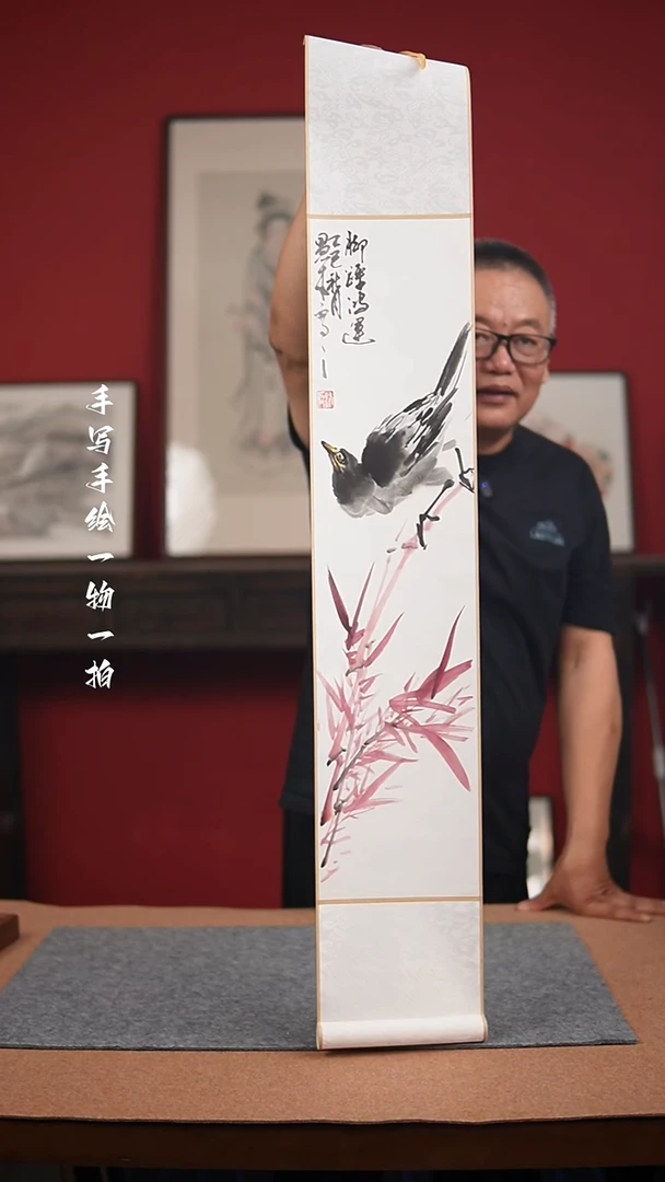 国画手绘-17*110卷轴花鸟