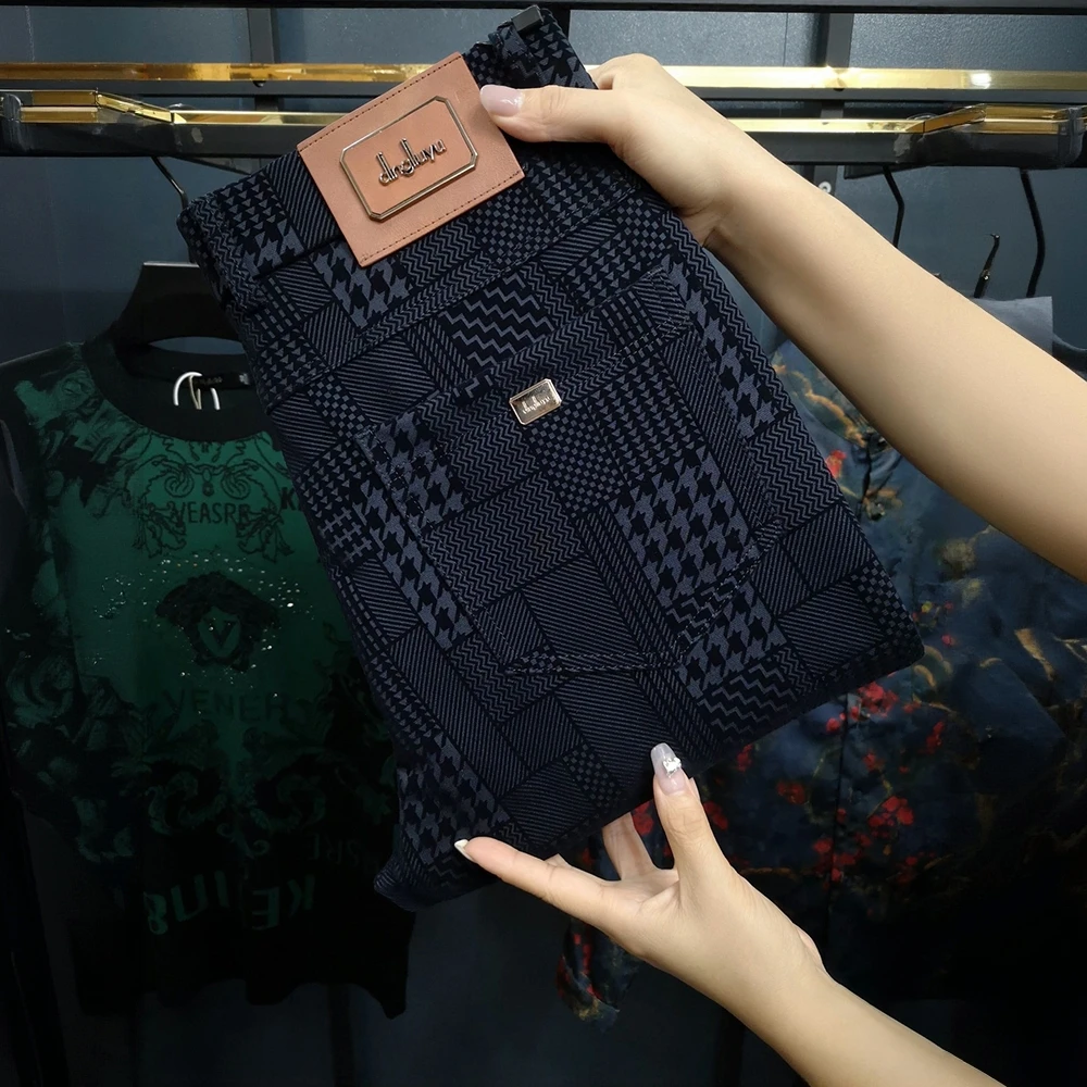 CORNUCINAT秋季新款植绒西裤男潮流提花商务休闲裤男时尚气质修身