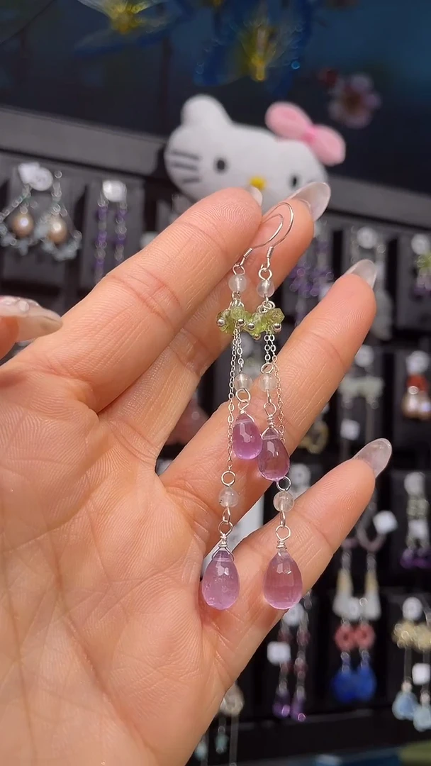 银S925镶嵌耳饰紫晶?****⁹爱痴豆豆