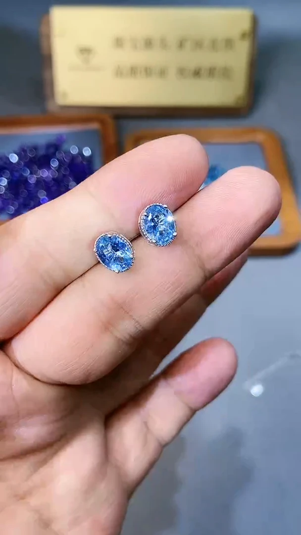 【闪购商品】海蓝宝石耳饰银S925镶嵌354