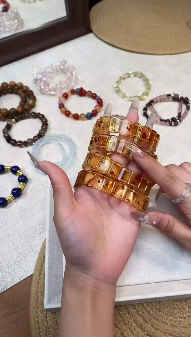 未镶嵌手链水晶花珀手牌15-17mm多样性发一