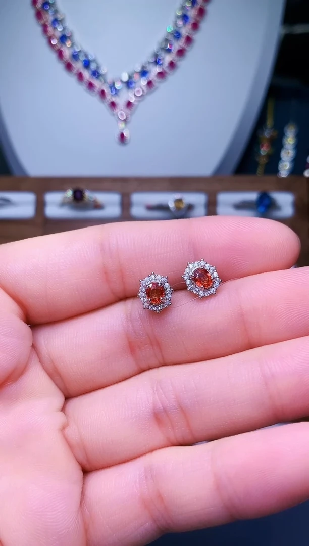 【闪购商品】彩色蓝宝石耳饰银S925镶嵌43-28