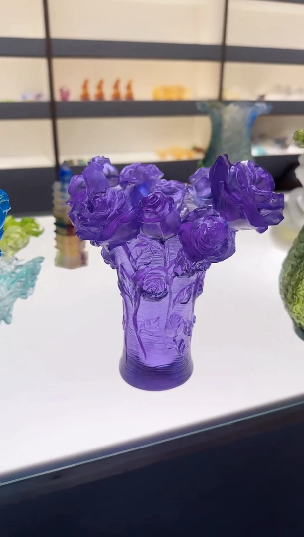手工艺品琉璃紫色玫瑰花瓶