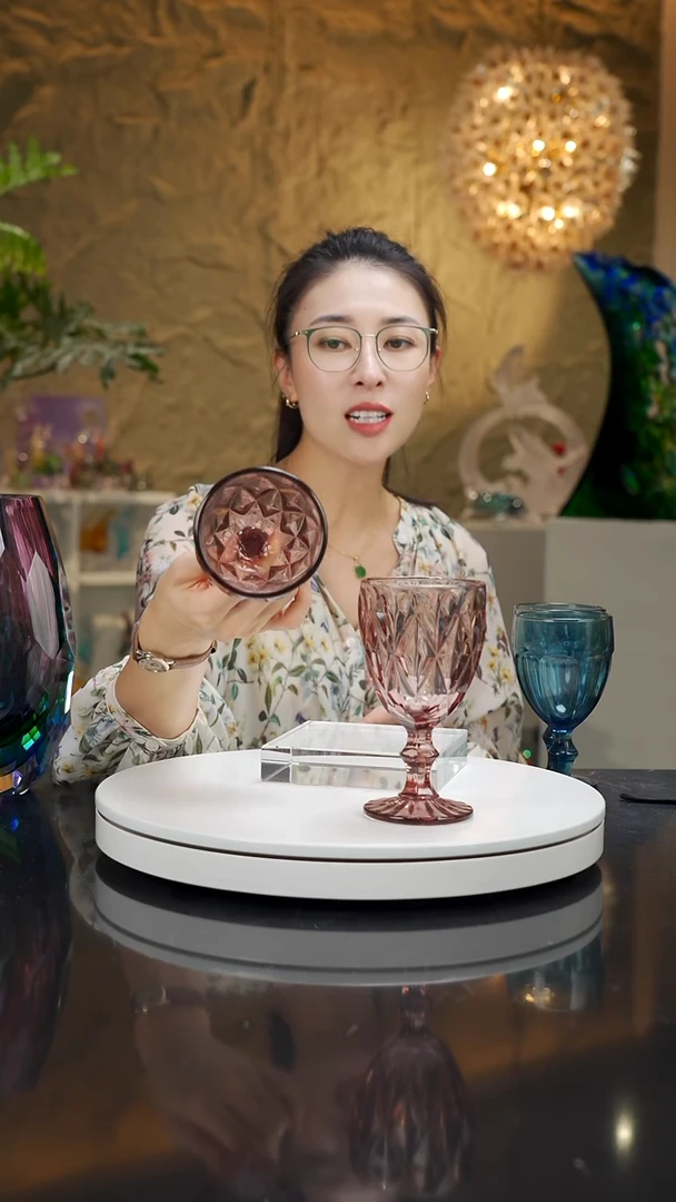 手工艺品琉璃福利香槟色高脚杯一套8只