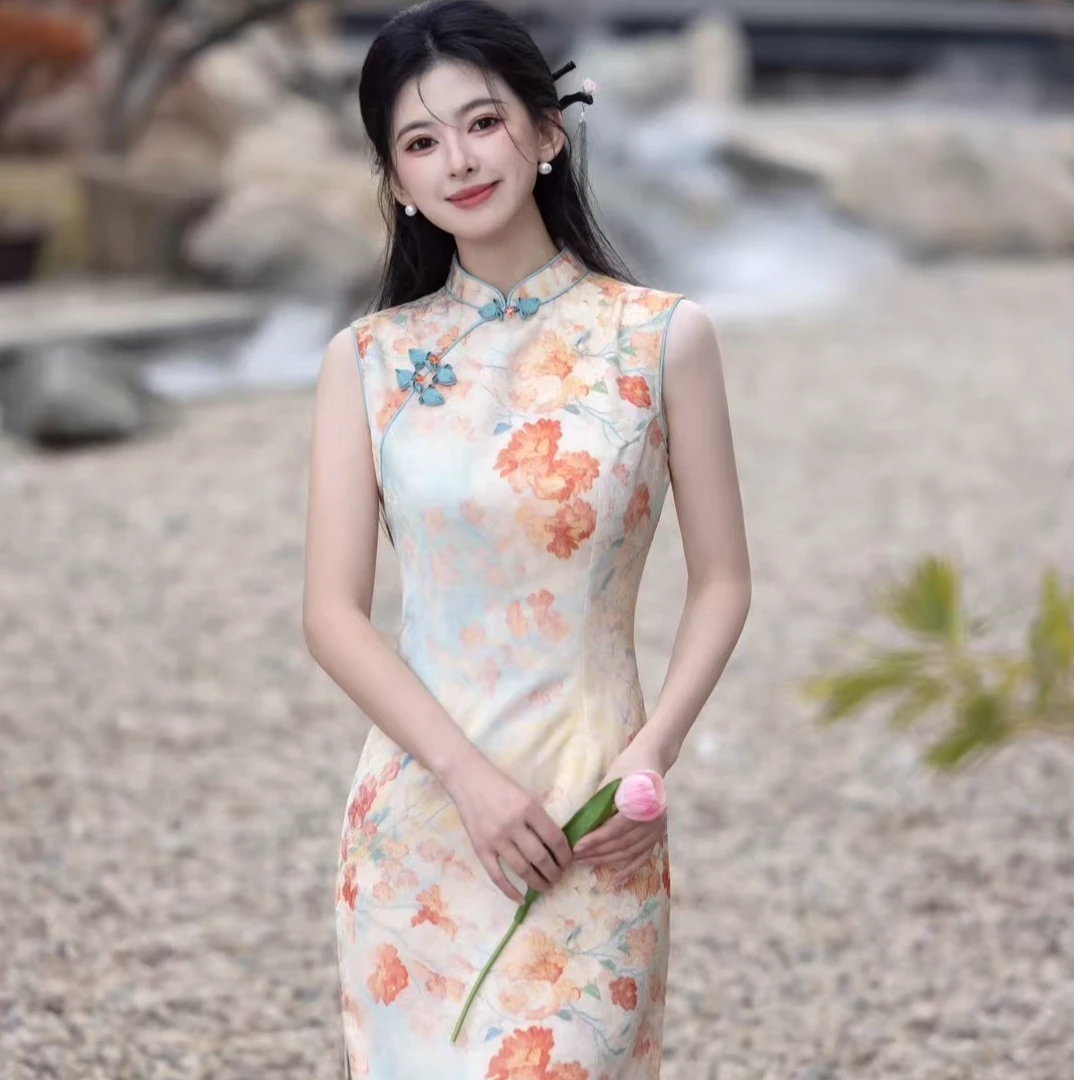 SQF苏坊新款旗袍夏季新中式改良年轻款日常高端修身无袖旗袍120