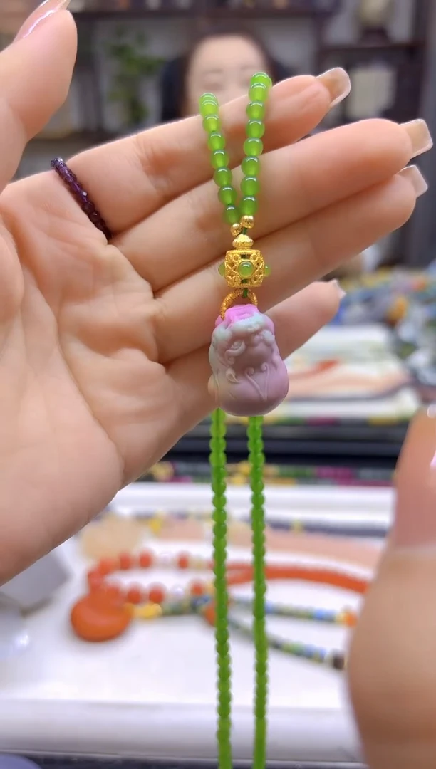 和田玉（碧玉）未镶嵌毛衣链DIY款M601