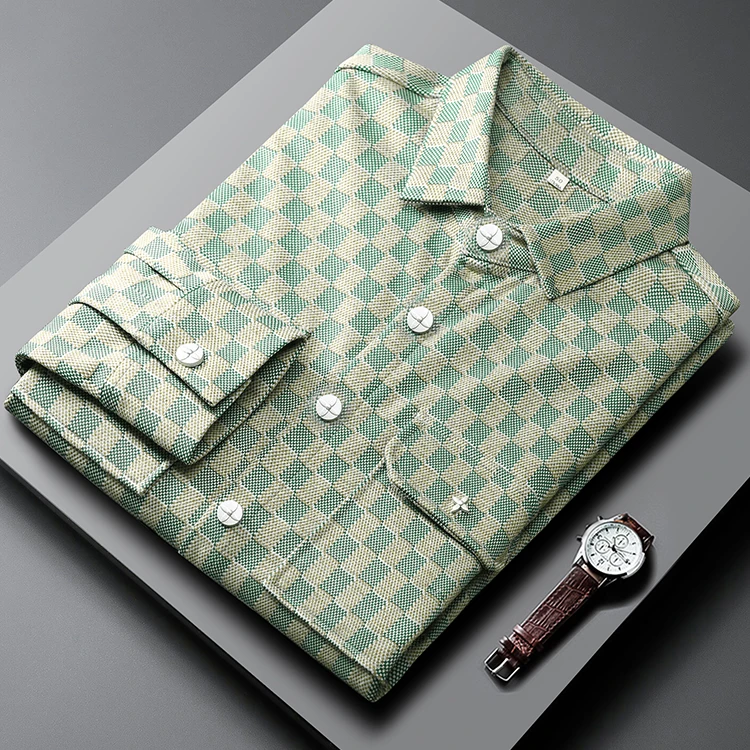 高端时尚工装口袋衬衫男长袖秋冬休闲潮牌寸衫外套男抗皱男士衬衣