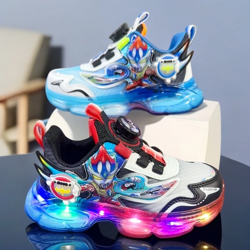 奥特曼男童秋季夏季鞋儿童鞋子3-6岁8发光双网面男款宝宝运动童鞋