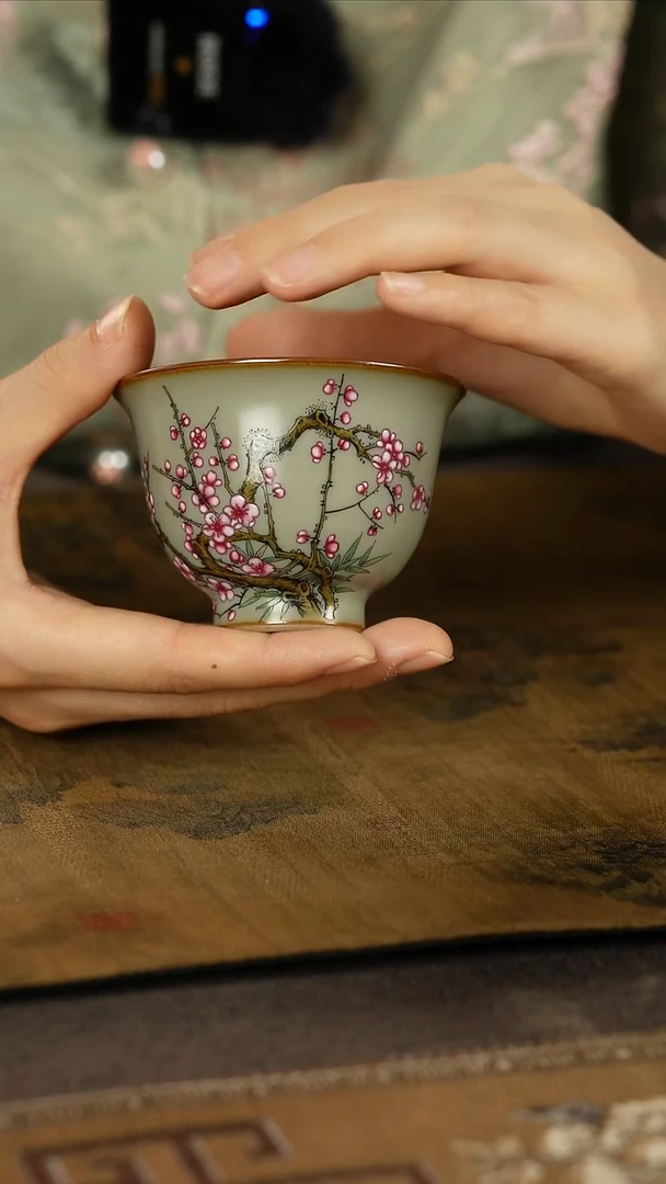 善窑厂汝窑粉彩梅花花神杯