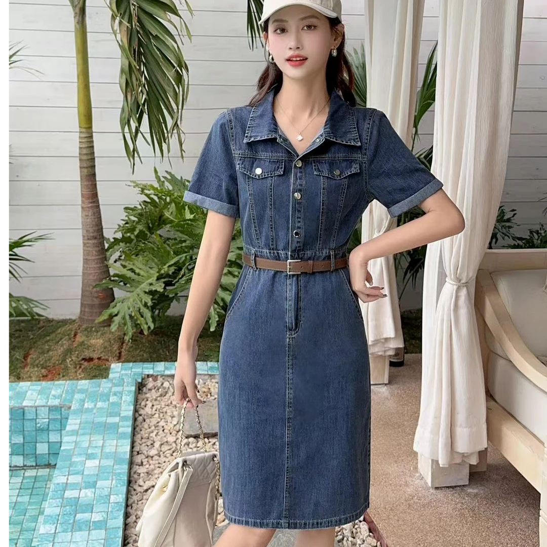 连衣裙拼接时尚牛仔春季H型裙夏季休闲气质显瘦收腰牛仔包裙