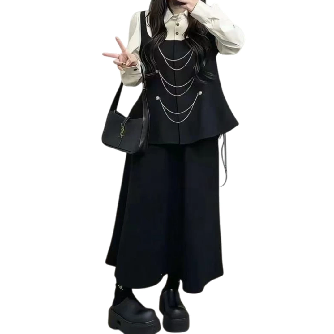 大漂亮家《澳门千金》高智感衬衫女秋假两件收腰长袖T恤T恤