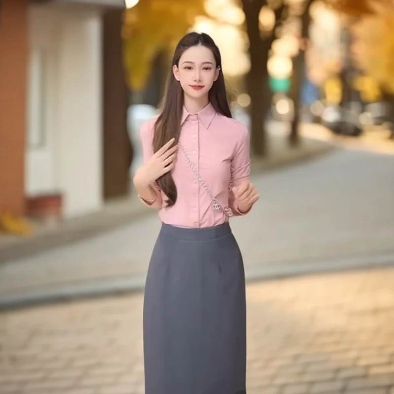 哥弟秋季女款轻职风气质百搭修身显瘦小个子女士衬衫时尚衬衣新款