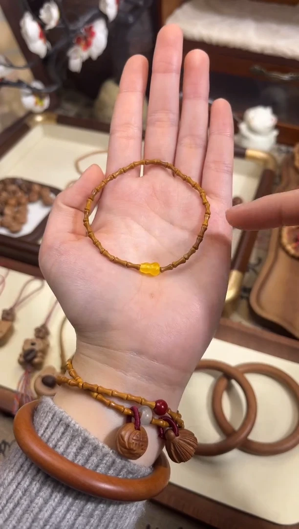 手串桃核【桃缘行】竹节「黄色葫芦」桃木桃核辟、挡、驱、护 备注手围