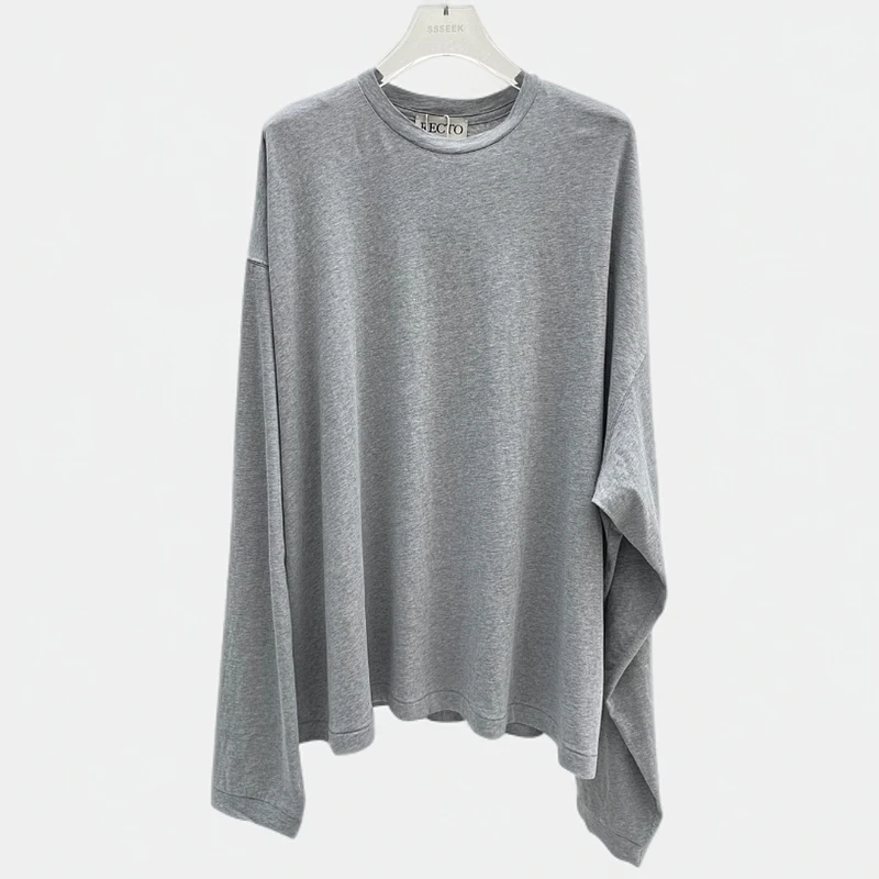 RECTO 25春夏 JTP007 圆领长袖重叠RClogo提花补丁宽松长袖T恤