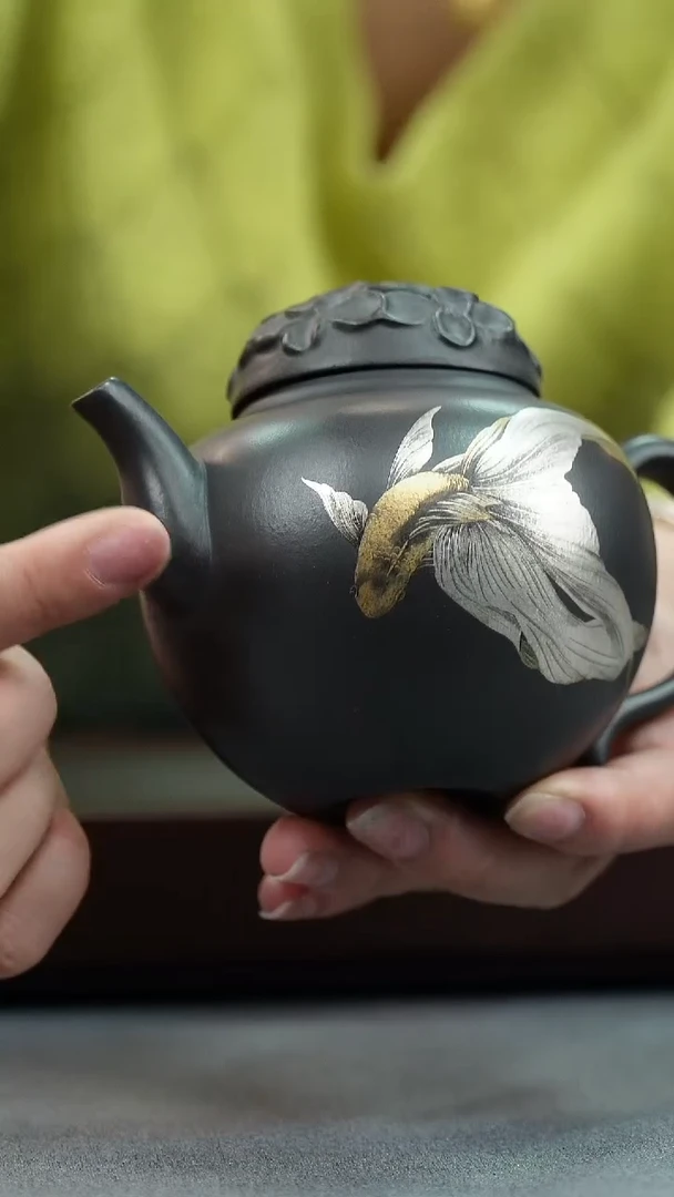 【闪购商品】紫砂茶壶高黑 菊蕾 金银措