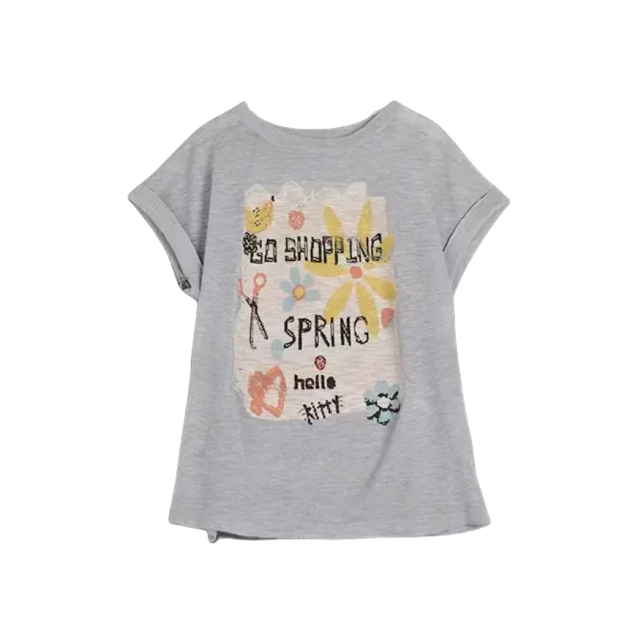 简约百搭趣味印花多彩图案短袖针织衫msl330