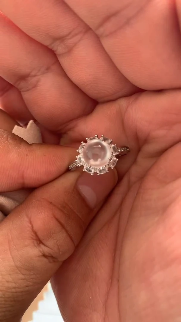 翡翠戒指银S925镶嵌高冰