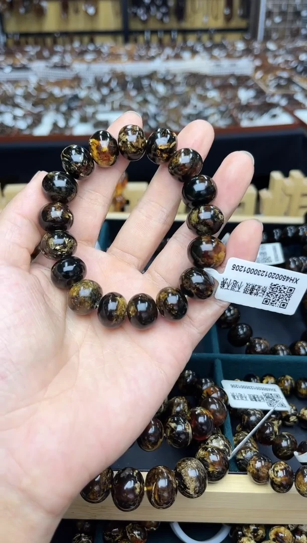 未镶嵌琥珀裸石无*15+黑花手串