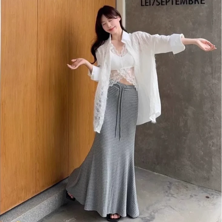 2025纯欲性感蕾丝吊带bra内搭新款女衬衣半身裙美背三件套A1227