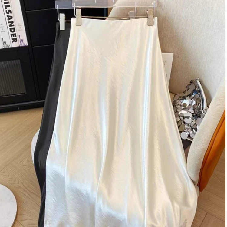 2025春季新款垂感缎面包臀裙中长款A字鱼尾裙00583