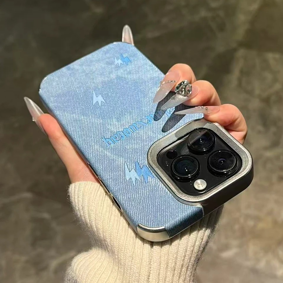 GGBond复古牛仔闪电适用苹果16牛仔纹15手机壳小米17vivo华为oppo