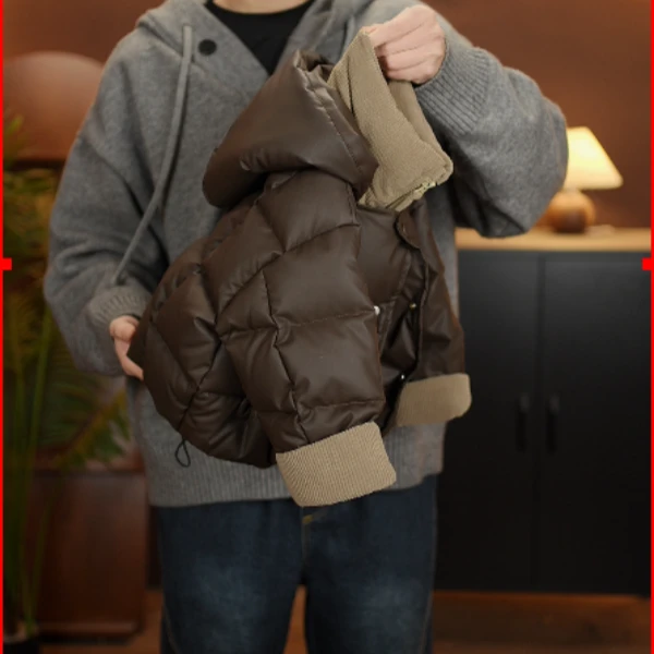 儿童2025冬季新品皮面免洗时尚韩版设计师款加厚棉服保暖58611