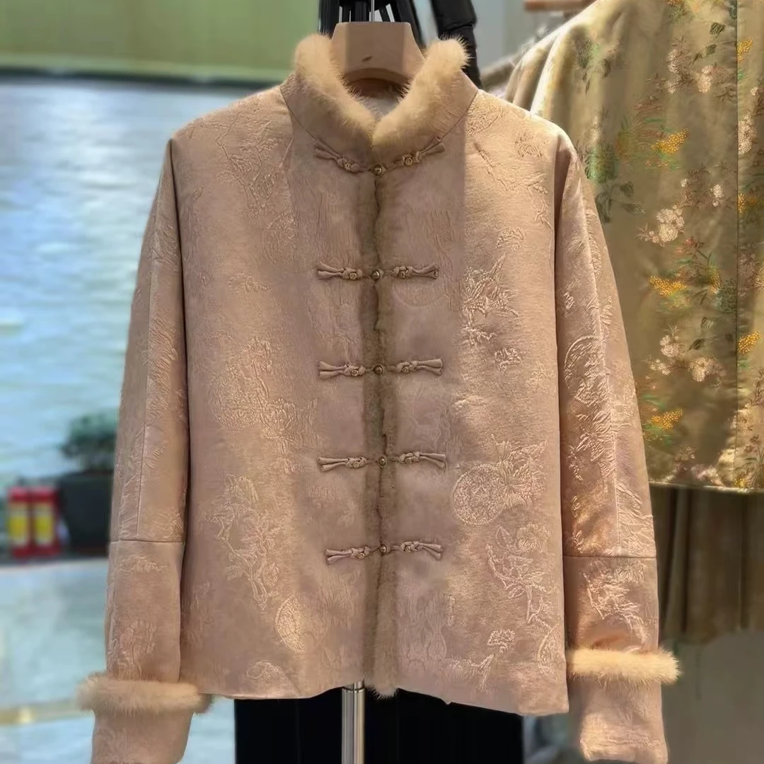 【雪未央】新中式重工刺绣拼接水貂棉服国风夹棉外套2024D0751-倩倩