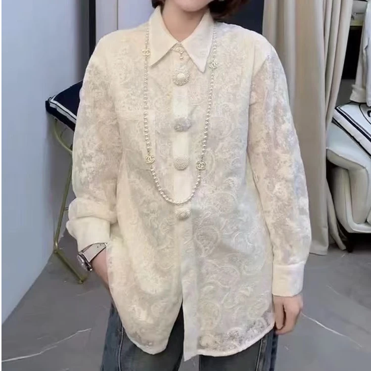 法式Polo领长袖衬衫女2025春季新款设计感提花显瘦衬衣休闲上衣潮