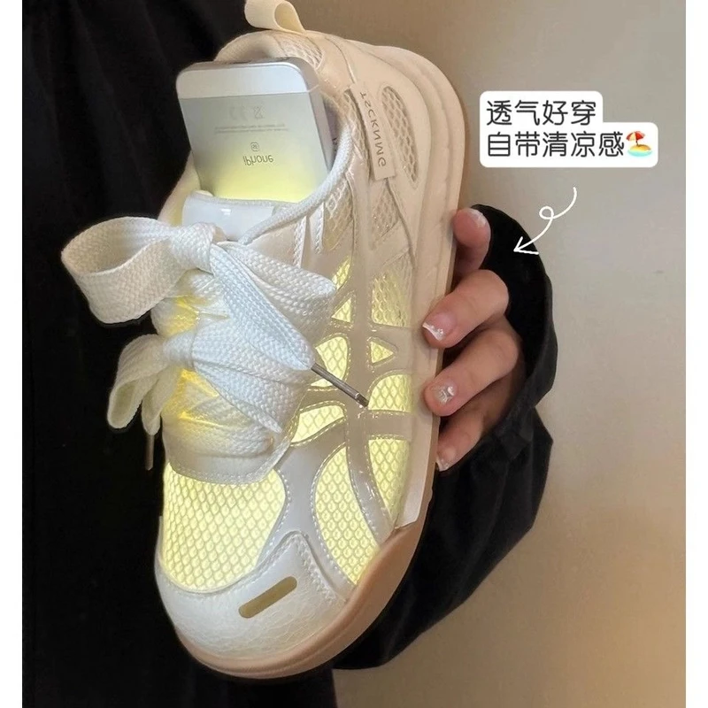 2025新款夏季薄款轻便德训运动鞋女百搭厚底ins网面透气小白鞋