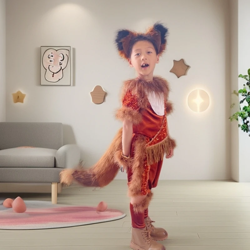 儿童礼服狐狸演出服仙童堡定制分体男童动物cos幼儿园六一表演服