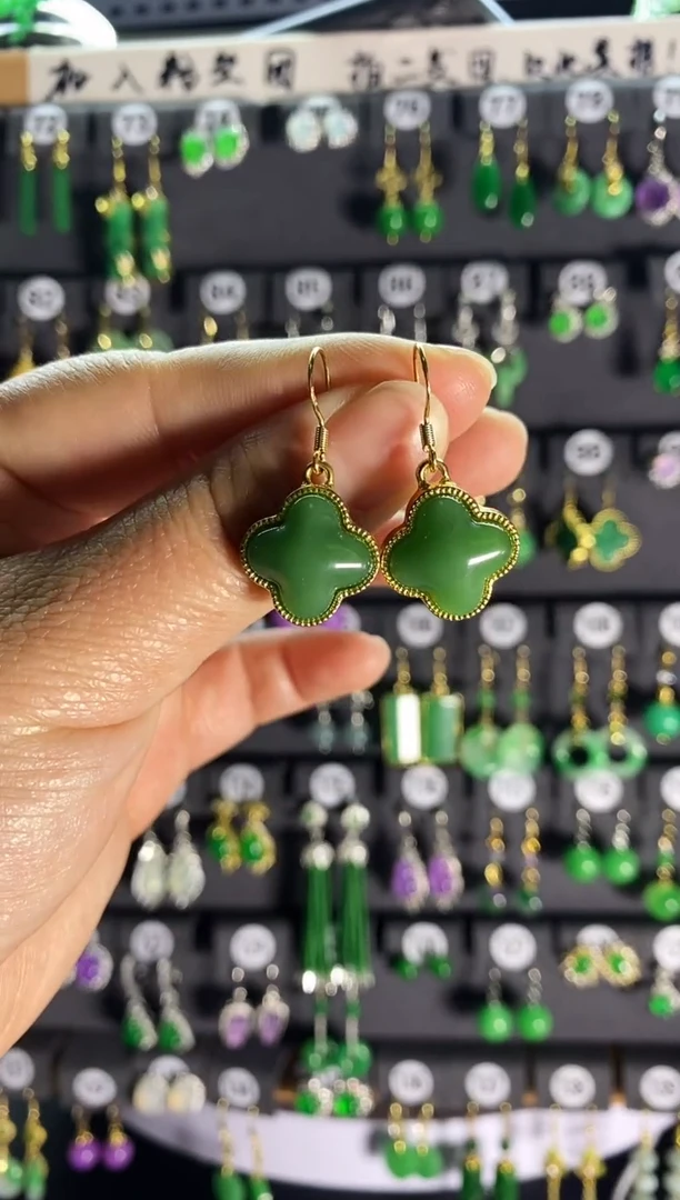 【闪购商品】和田玉耳饰银S925镶嵌034