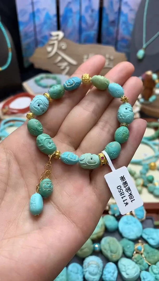 【闪购商品】绿松石手链18K金镶嵌达摩手链
