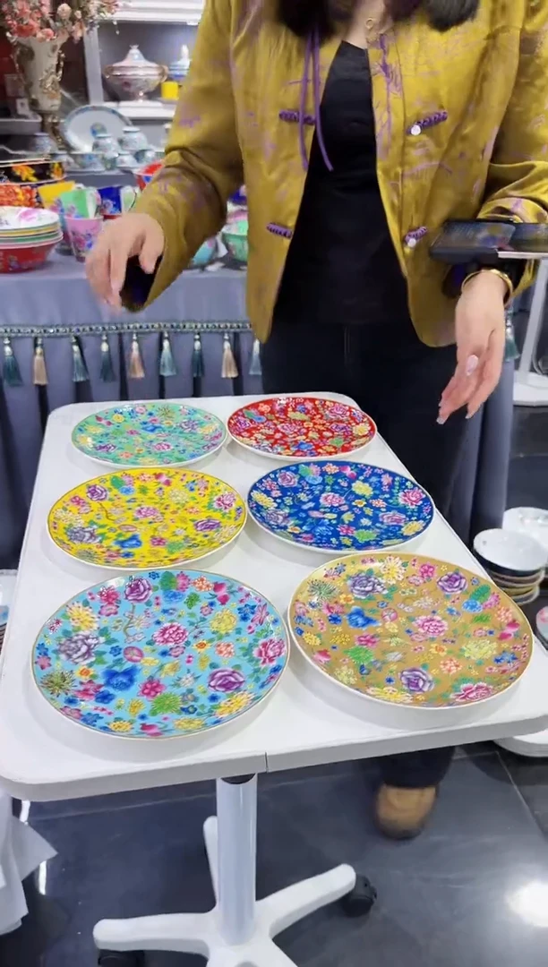 珐琅七英寸骨碟6个景德镇陶瓷