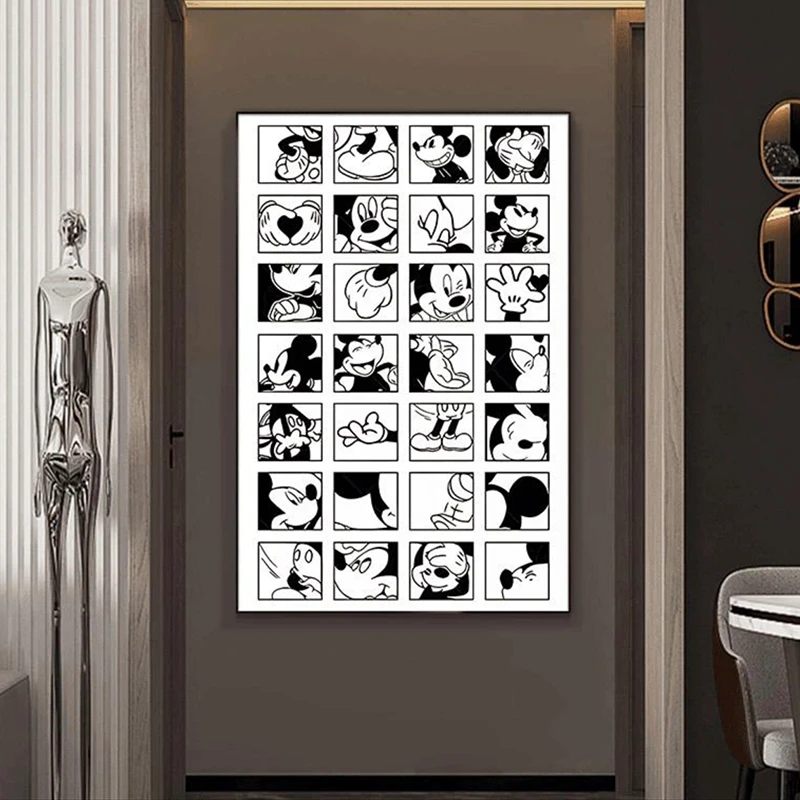 黑白极简客厅挂画卧室床头装饰画潮流沙发背景墙落地画米奇80120