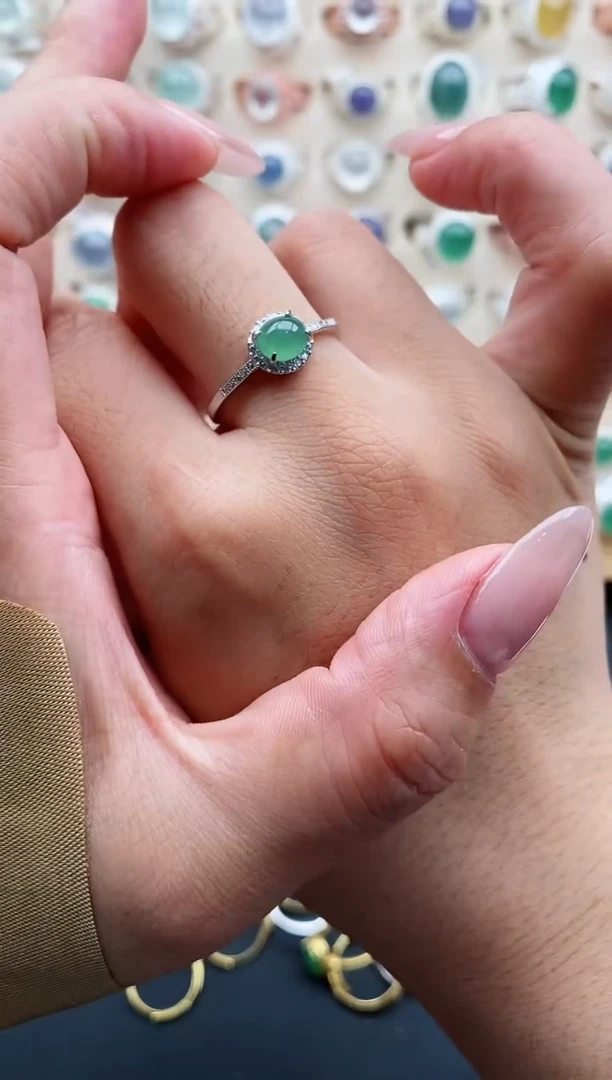 银S925镶嵌戒指翡翠天然缅甸翡翠A货111-6