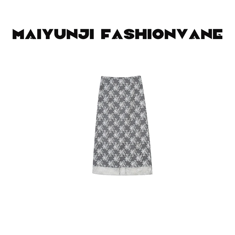 【婉婉】氛围美学家中长蕾丝雪花图案半身长腿瘦瘦裙C08110502