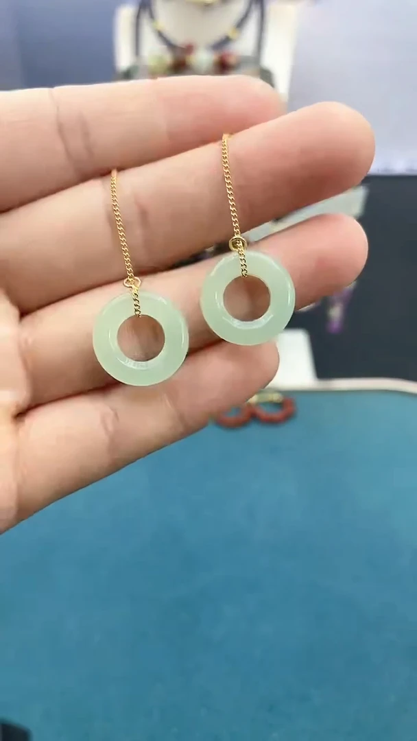 【闪购商品】和田玉耳饰14K金镶嵌晴水圈圈耳线