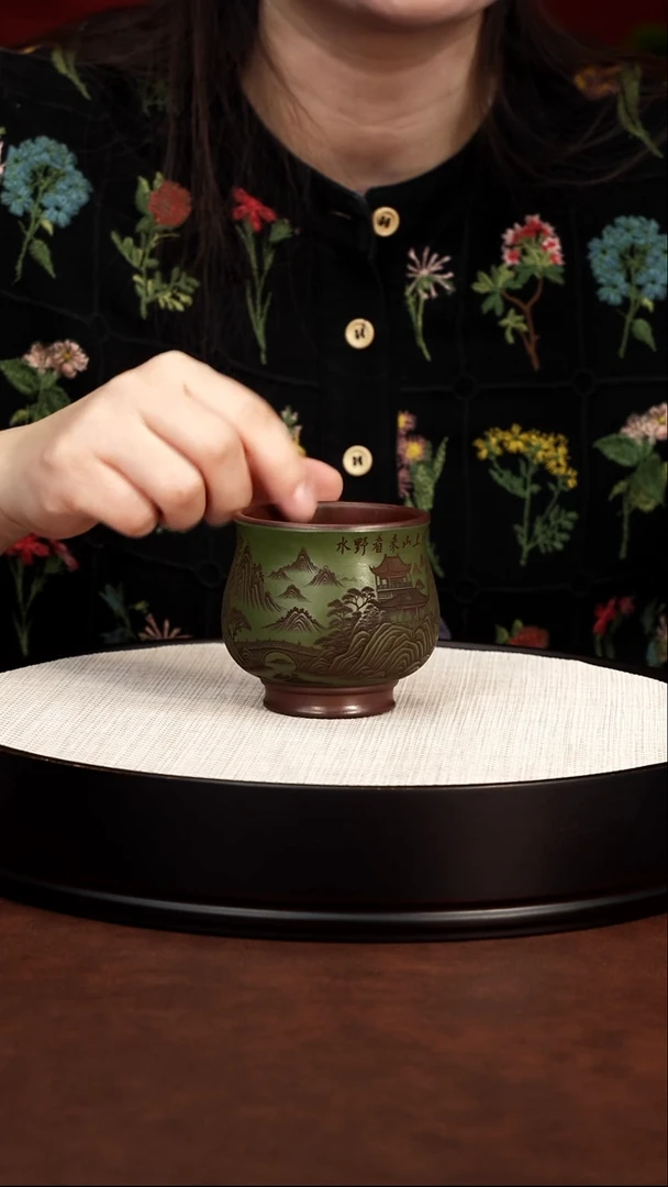 茶壶紫砂绿泥 粉浆亭台杯