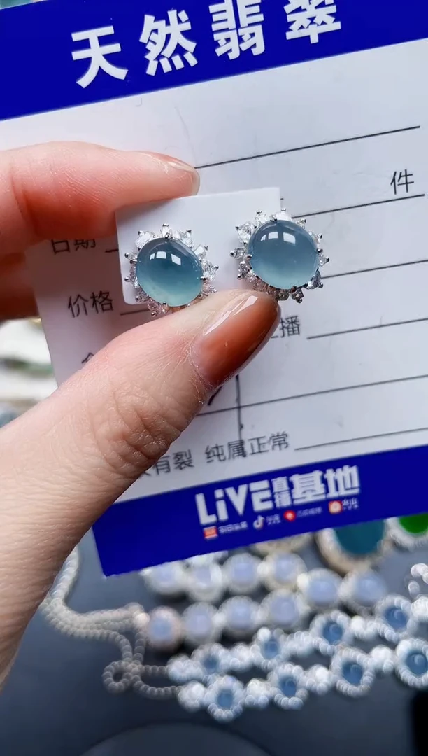 银S925镶嵌翡翠耳饰627