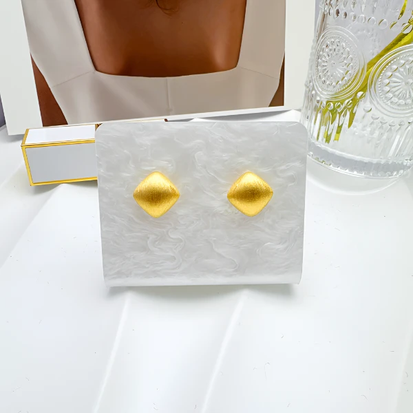 [抖音质检 现货]5D黄金时尚立体拉丝面小面包耳钉直针足金999