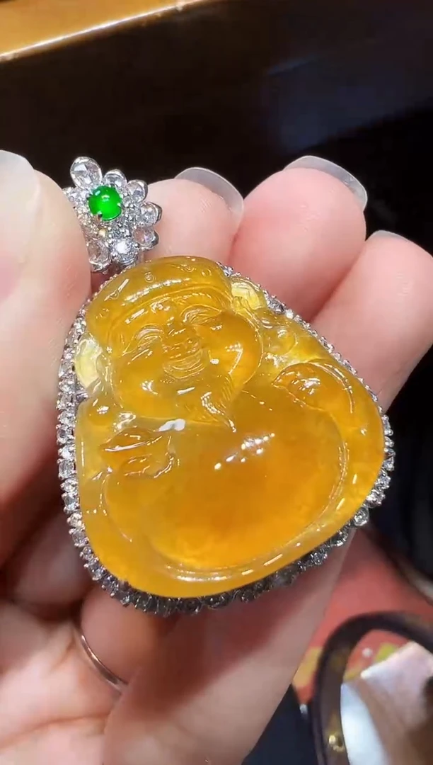 吊坠(不含链)18K金镶嵌翡翠财神