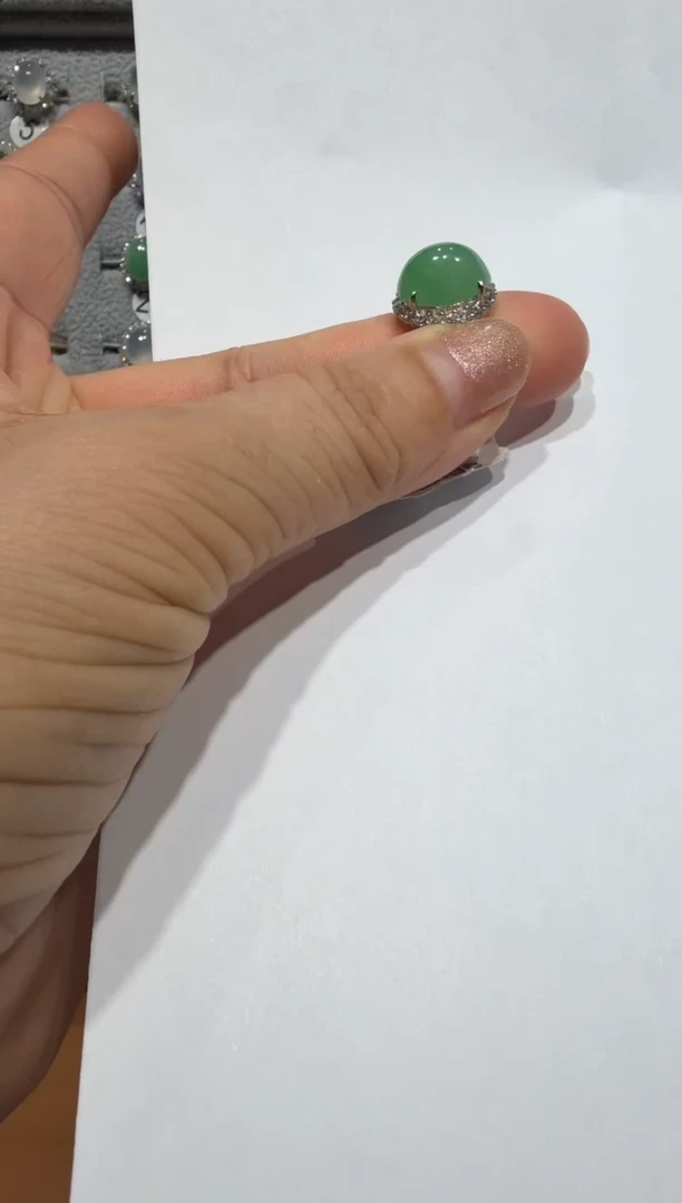 银S925镶嵌戒指翡翠缅甸A货翡翠戒指