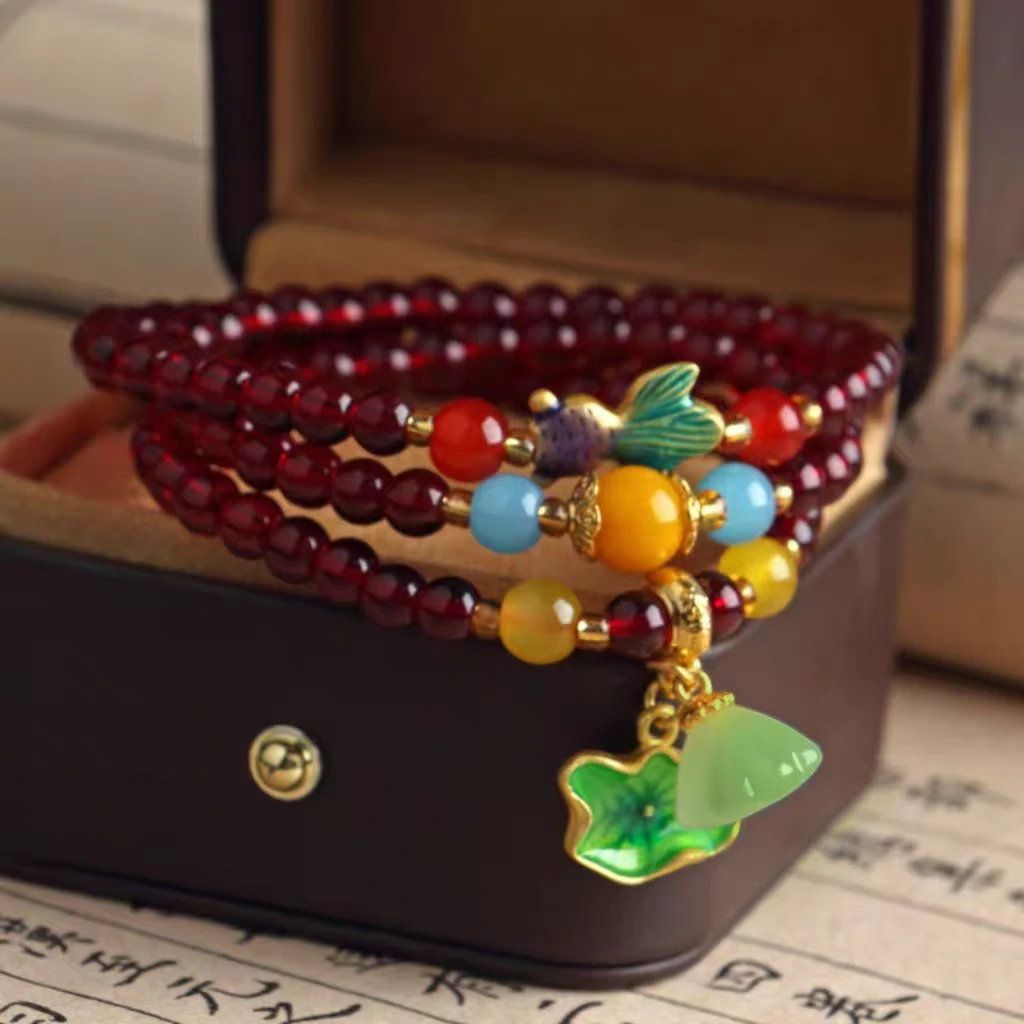 石榴石6mm莲蓬荷叶挂饰 精品手串 无礼盒 AC 0047