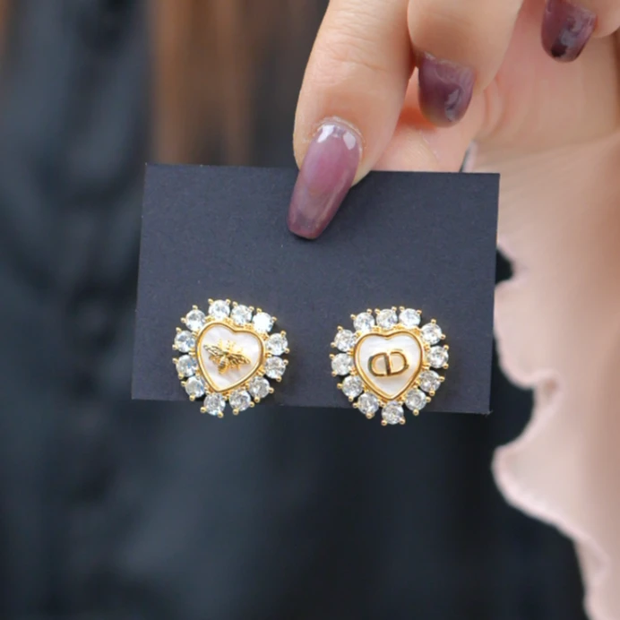 铜合金锆石耳饰 镀k金 925银针【花瓣】爱心 时尚轻奢耳钉 2726