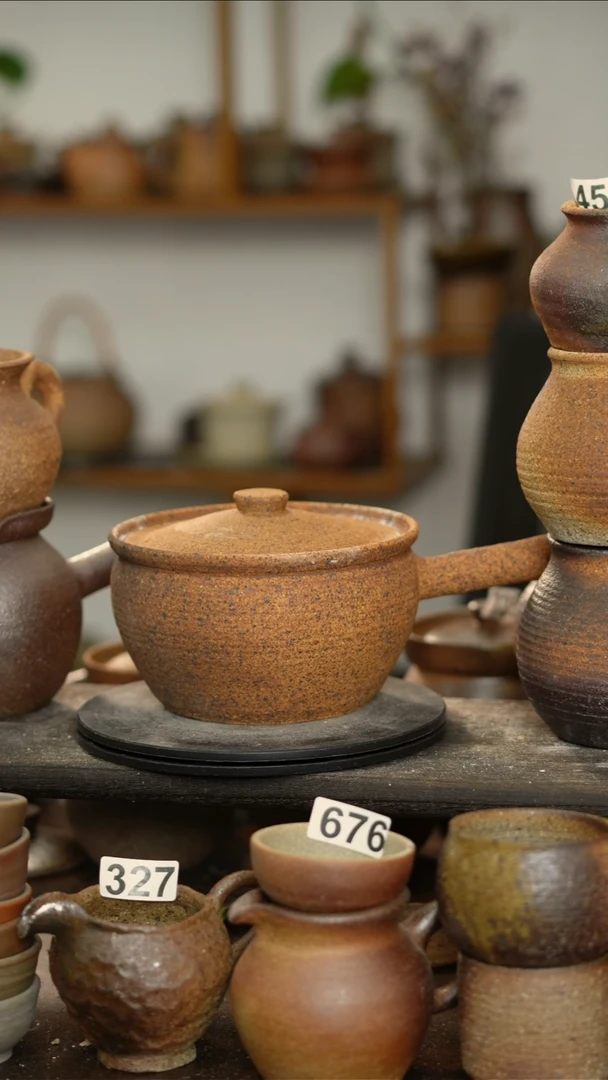 侧把壶侧把粗陶柴烧砂锅1000ml左右